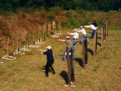 In front of barricades